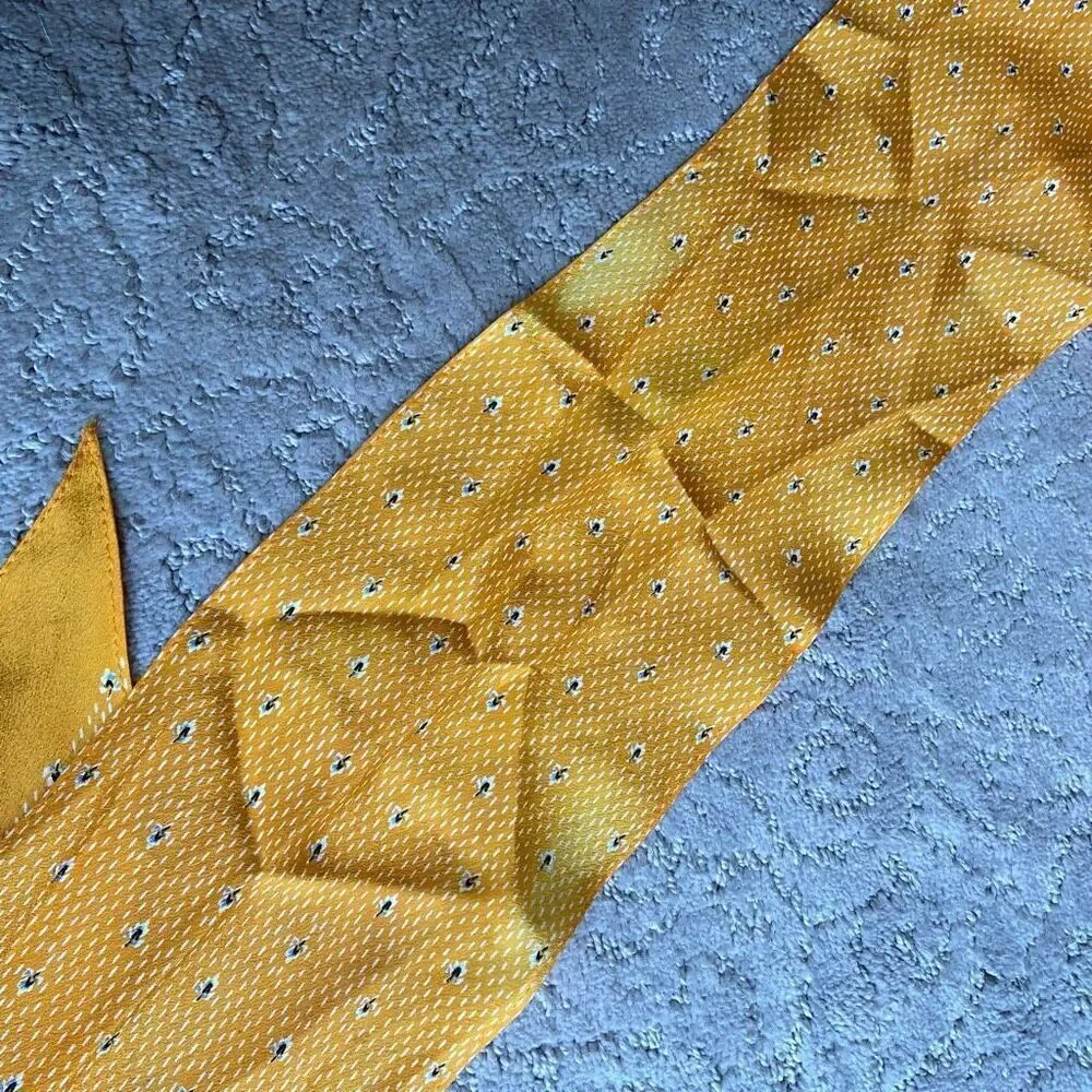 Vintage ECHO Oblong 100% Silk Scarf in Golden Color with Tiny Flower Details